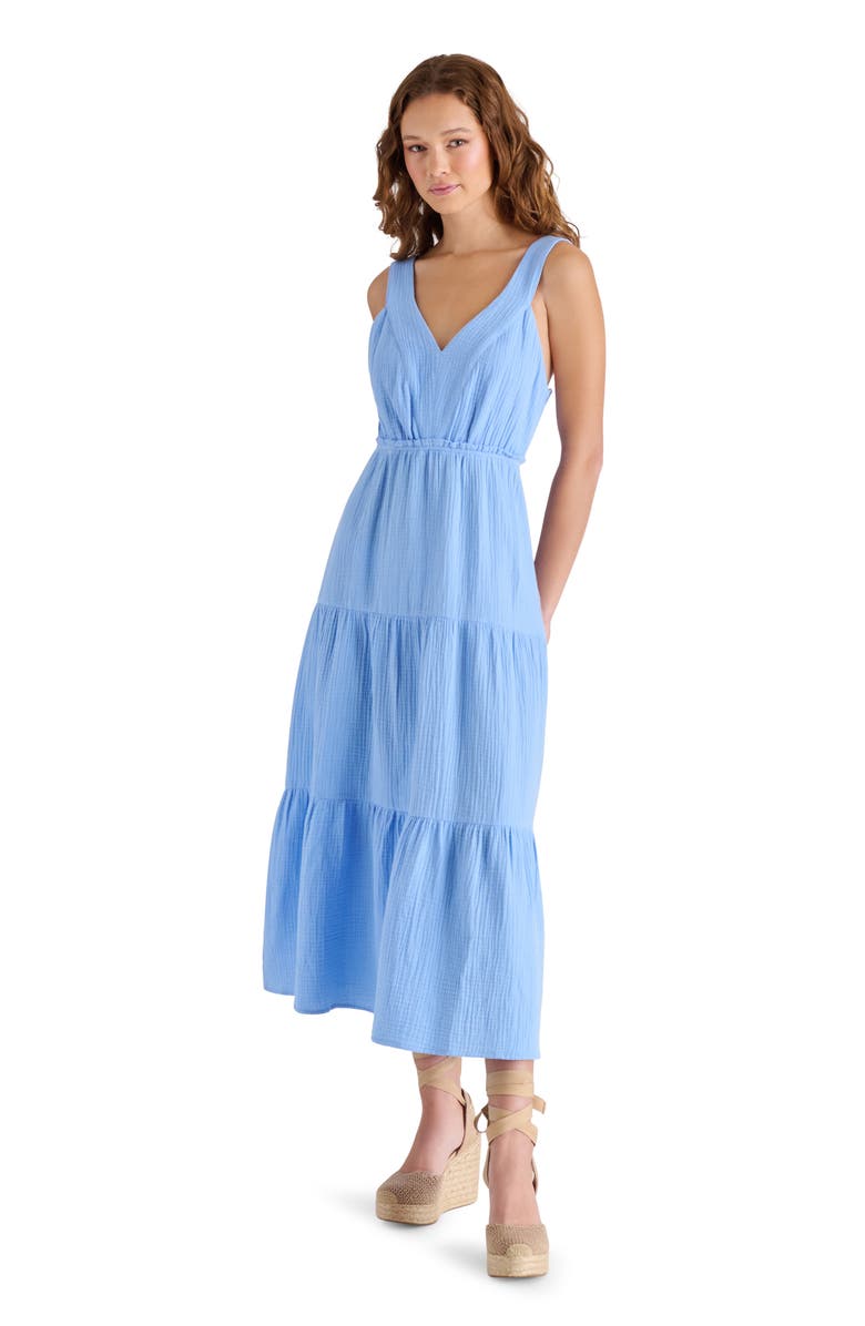 Steve Madden Amira Tiered Cotton Midi Dress, Alternate, color, Vista Blue