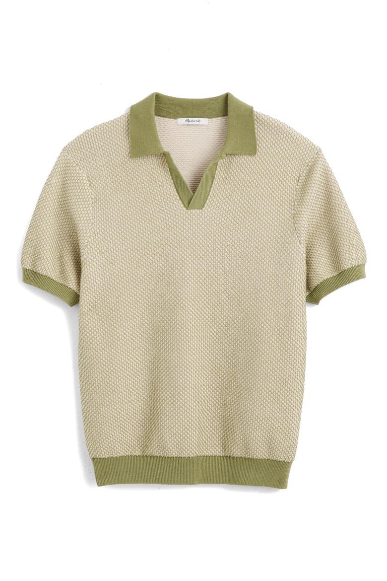Honeycomb Stitch Johnny Collar Sweater Polo, Alternate, color, OLIVE