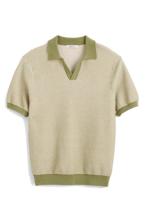 Madewell Honeycomb Stitch Johnny-collar Sweater Polo In Olive