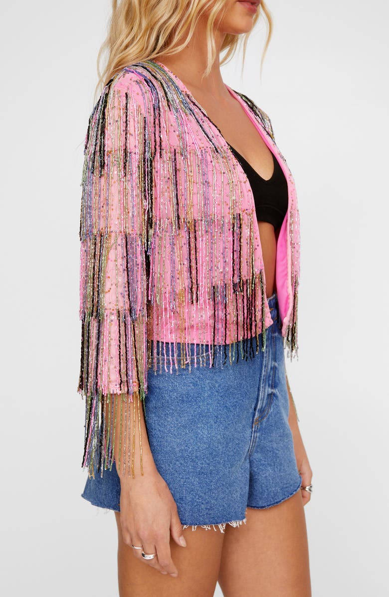NASTY GAL Tiered Bead Fringe Crop Jacket, Alternate, color, 