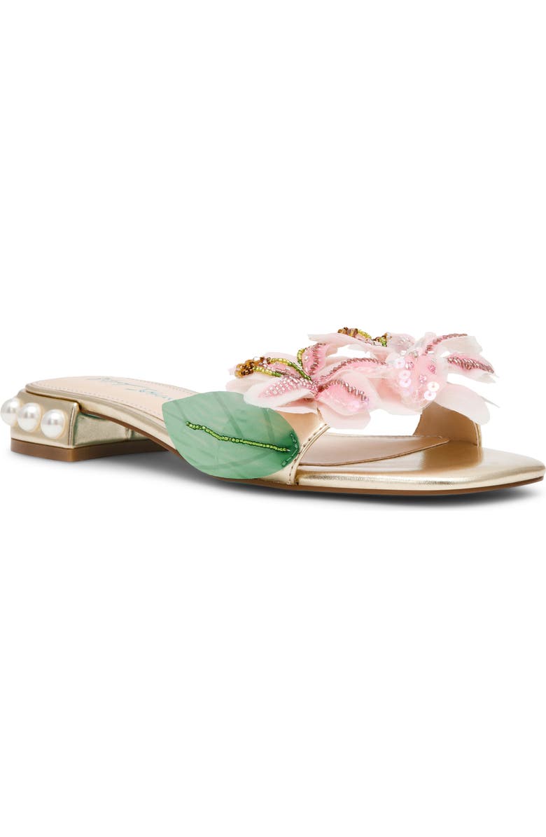 Betsey Johnson Rosia Beaded Flower Sandal, Main, color, Light Gold