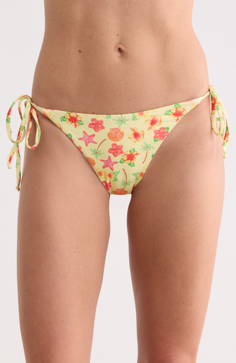 Dippin Daisys Mia Side Tie Bikini Bottoms, Main, color, Sunshine Hibiscus