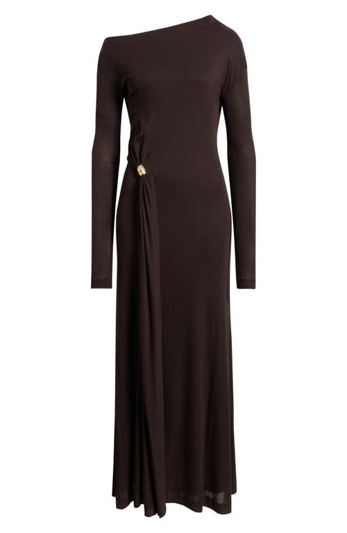 Hugo Boss Boss Evargo One-shoulder Long Sleeve Gown In Brown