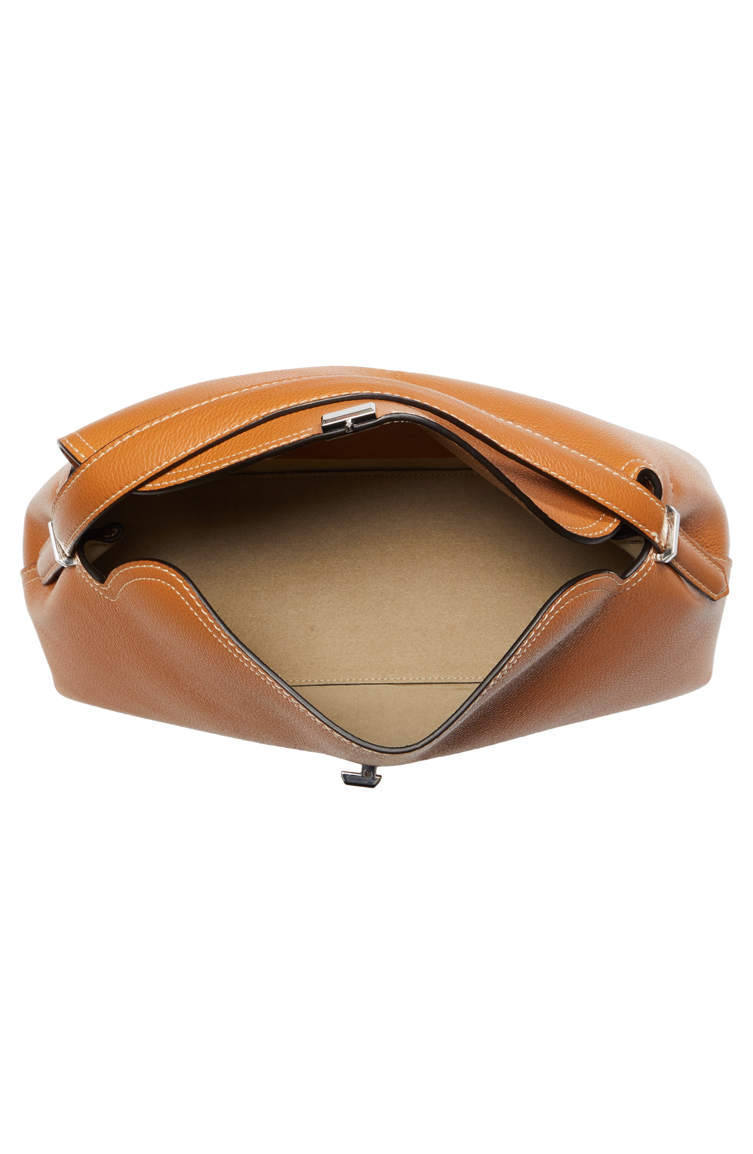 T-Lock Grained Leather Top Handle Bag, Alternate, color, TAN