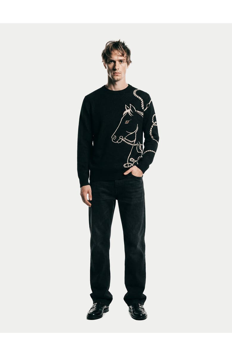 Gobi Cashmere Cashmere Horse Jacquard Sweater, Alternate, color, Black