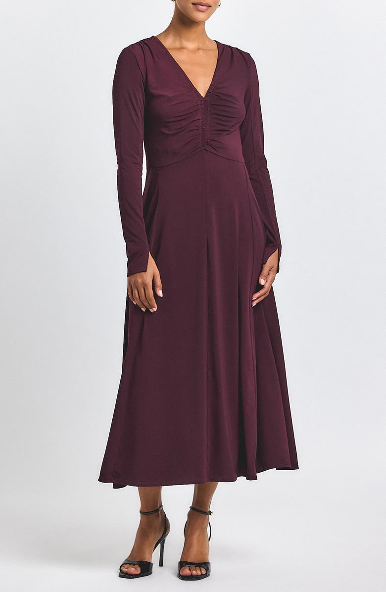 Derek Lam 10 Crosby Isabella Long Sleeve Ruched Dress, Main, color, Black Cherry