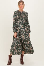 PinkBlush Floral Smocked Long Sleeve Midi Dress