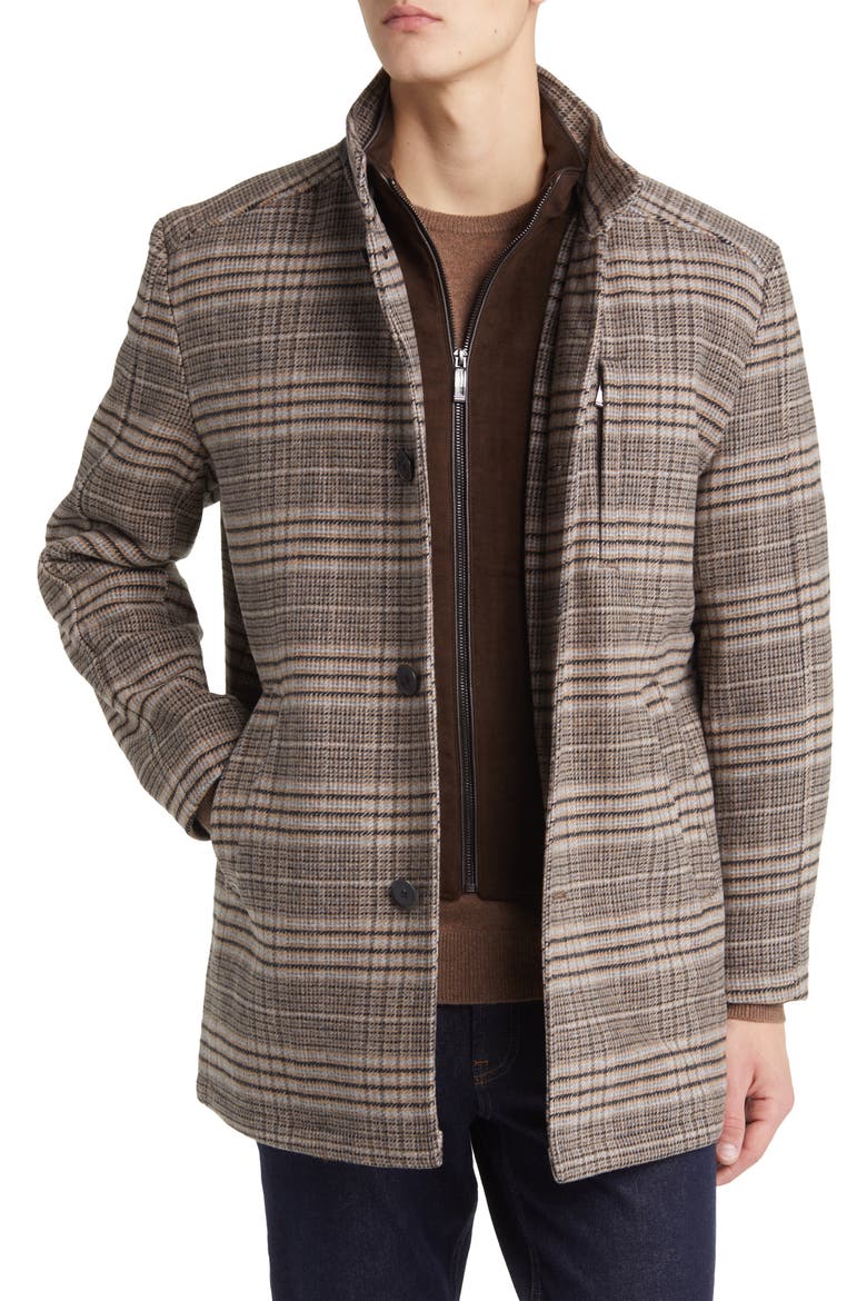 Upton Bib Insert Wool Blend Car Coat, Main, color, BROWN PLAID