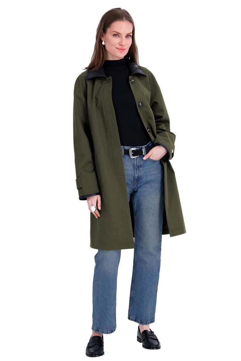 Ingrid Faux Leather Trim Rain Coat, Alternate, color, OLI