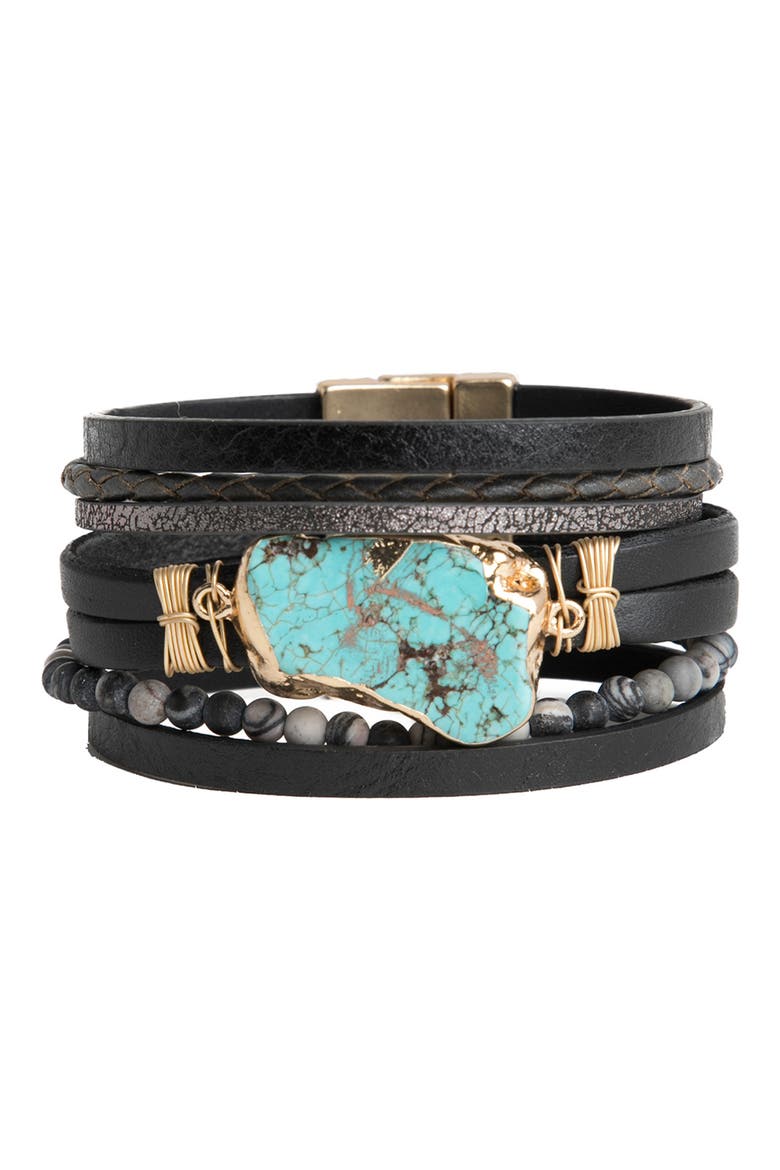 Hollis Beaded Leather Bracelet, Main, color, BLACK
