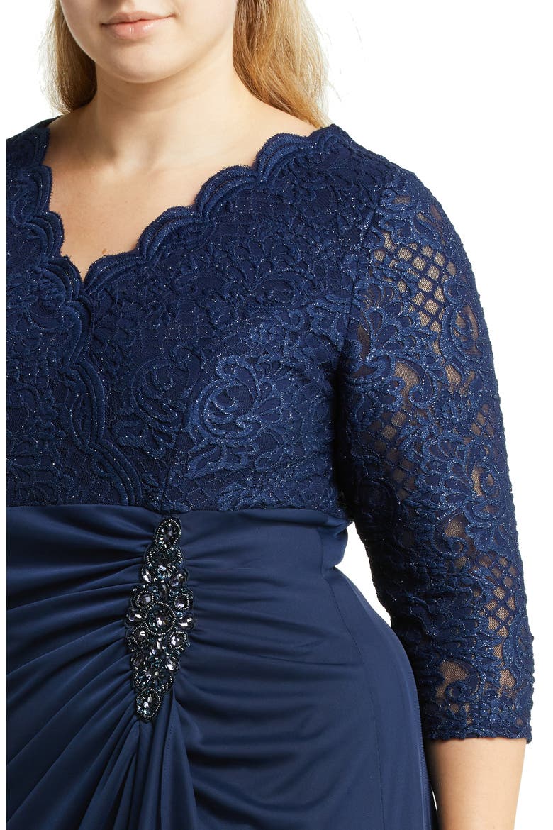 Beaded Lace Bodice Empire Waist Gown, Alternate, color, NAVY