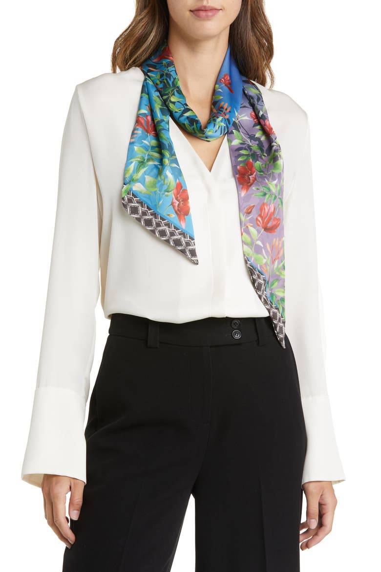 Print Skinny Scarf, Main, color, BLUE CLIMBING FLORAL
