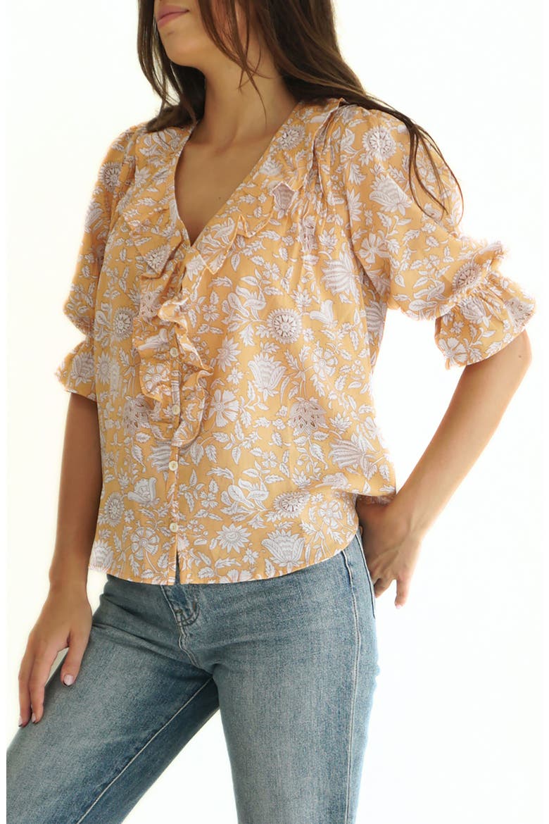 Chloe Floral Ruffle Cotton Shirt, Alternate, color, Poppy Garden