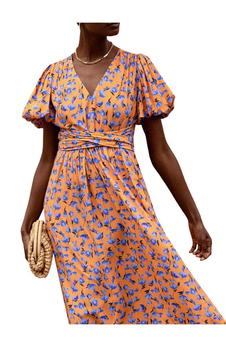 Ro&Zo Floral Puff Sleeve Dress, Alternate, color, Orange