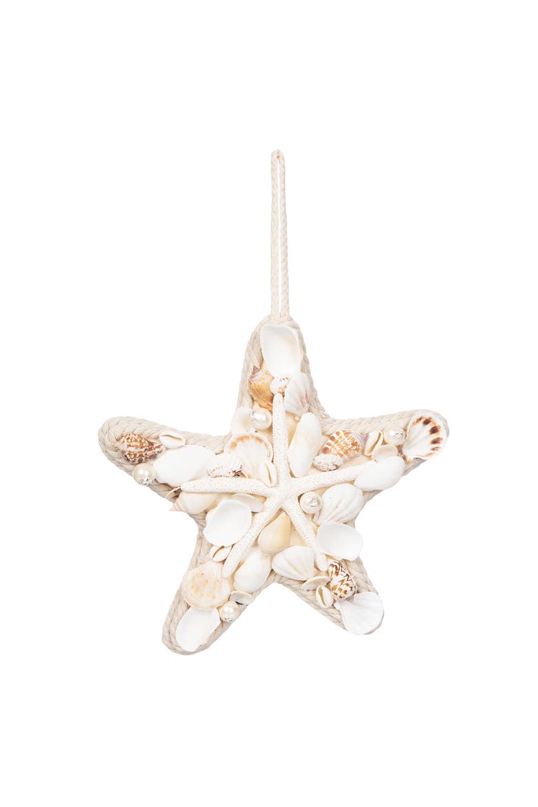 Shell Star Decorative Wall Art Sculpture 9.1" x 9.6", Main, color, White