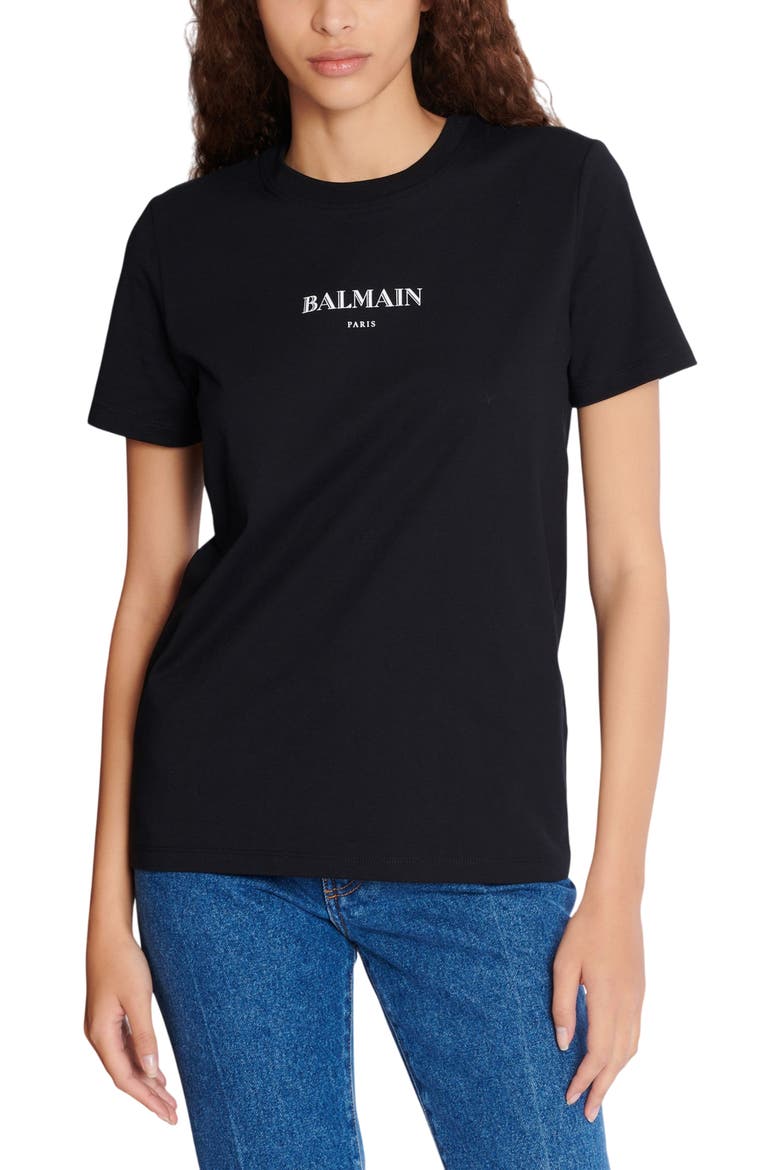 T-Shirt with Balmain Print, Alternate, color, black