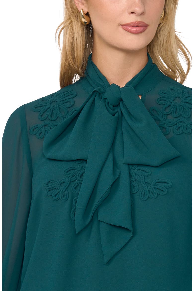 Soutache Embroidered Tie Neck Top, Alternate, color, DEEP EMERALD