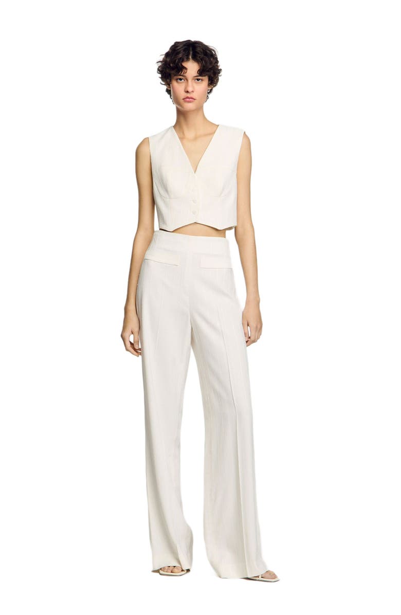 SANDRO Sequin cropped jacket, Alternate, color, Ecru