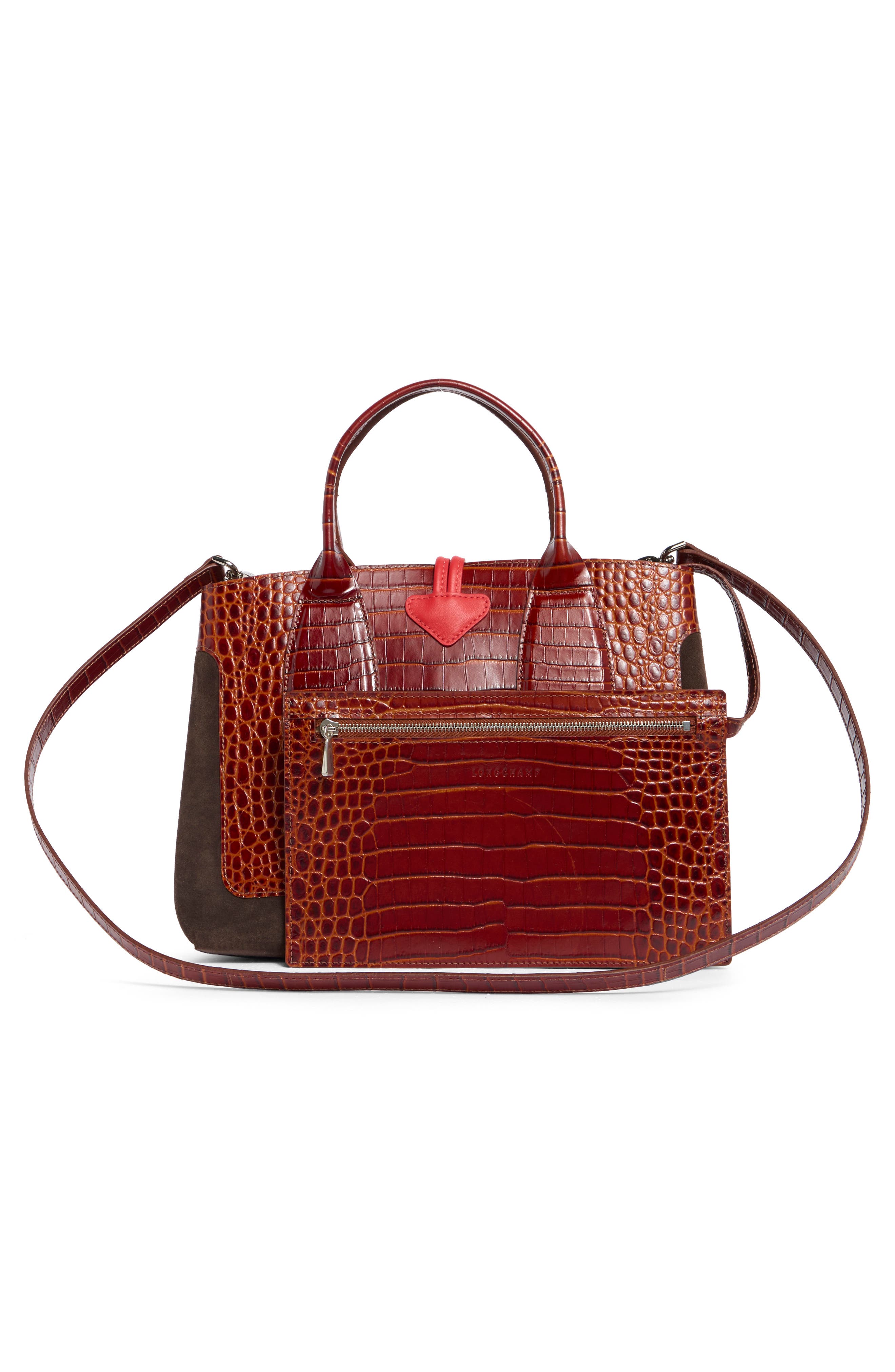 Longchamp Le Roseau Medium Mixed Leather Handbag, Alternate, color, Cognac