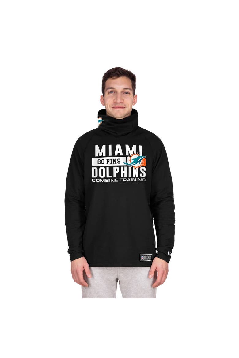 Men's New Era Black Miami Dolphins Functional Fandom Balaclava Helmet Stripe Tri-Blend Hoodie, Alternate, color, Black