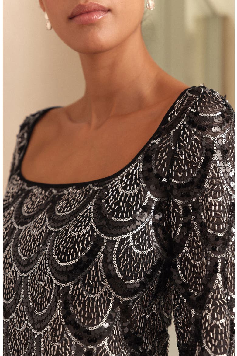 Sequin Geometric Top, Alternate, color, BLACK