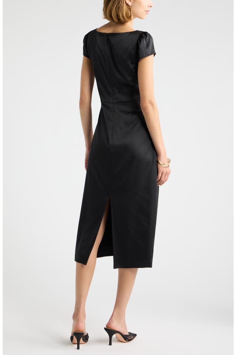 Sweetheart Neck Satin Dress, Alternate, color, BLACK