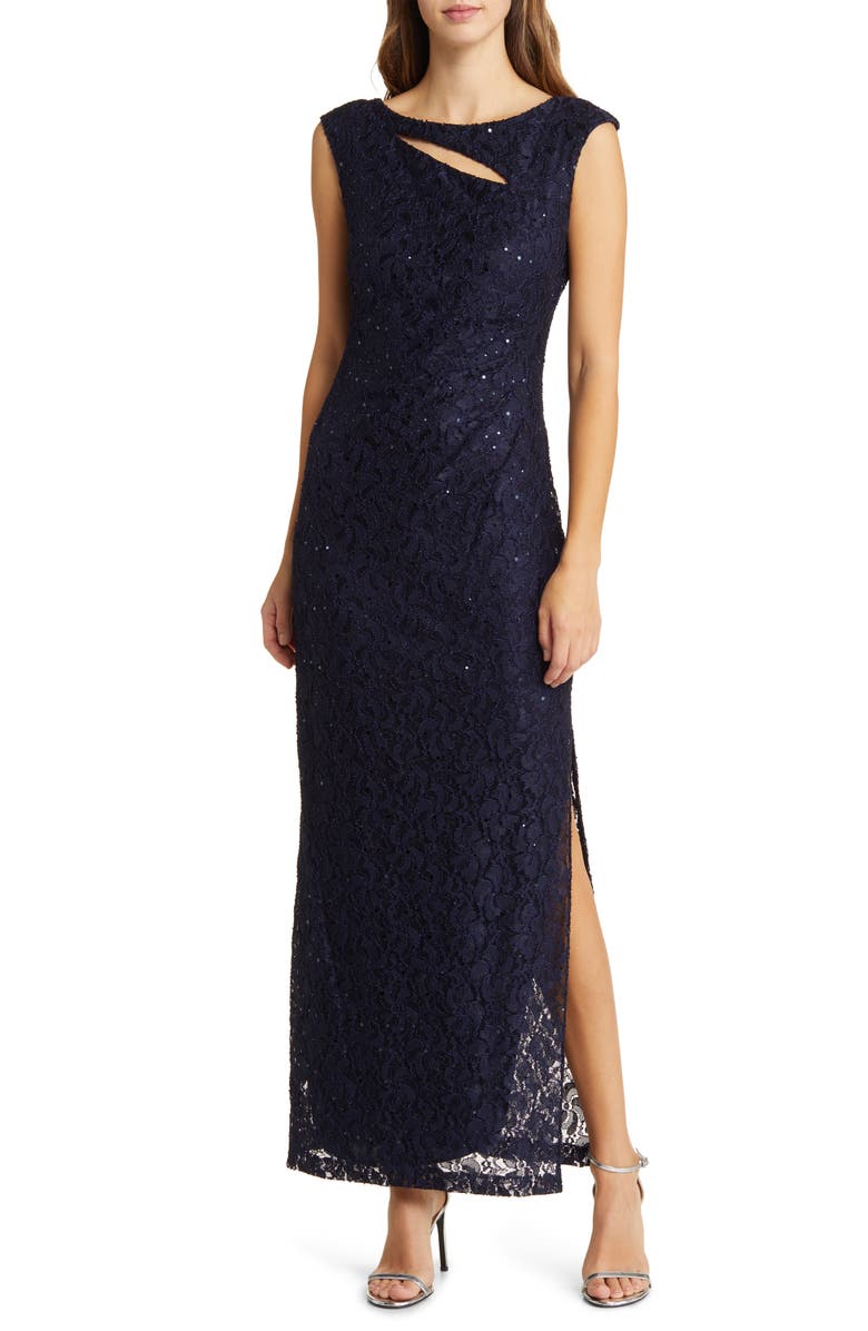 Connected Apparel Sequin Lace Sheath Gown, Main, color, 