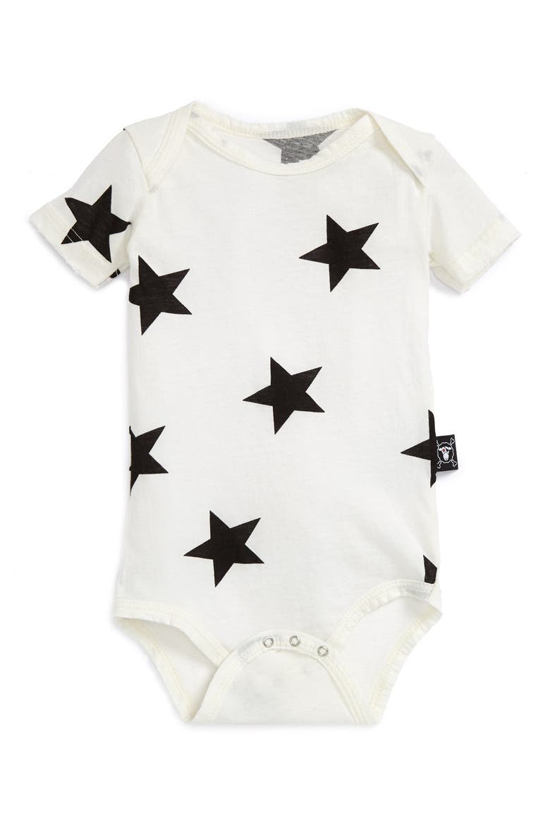 Star Print Bodysuit, Main, color, WHITE