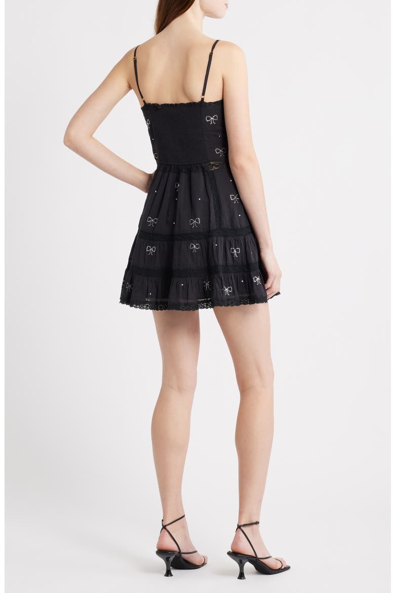 Solbina Crystal Bow Detail Minidress, Alternate, color, BLACK
