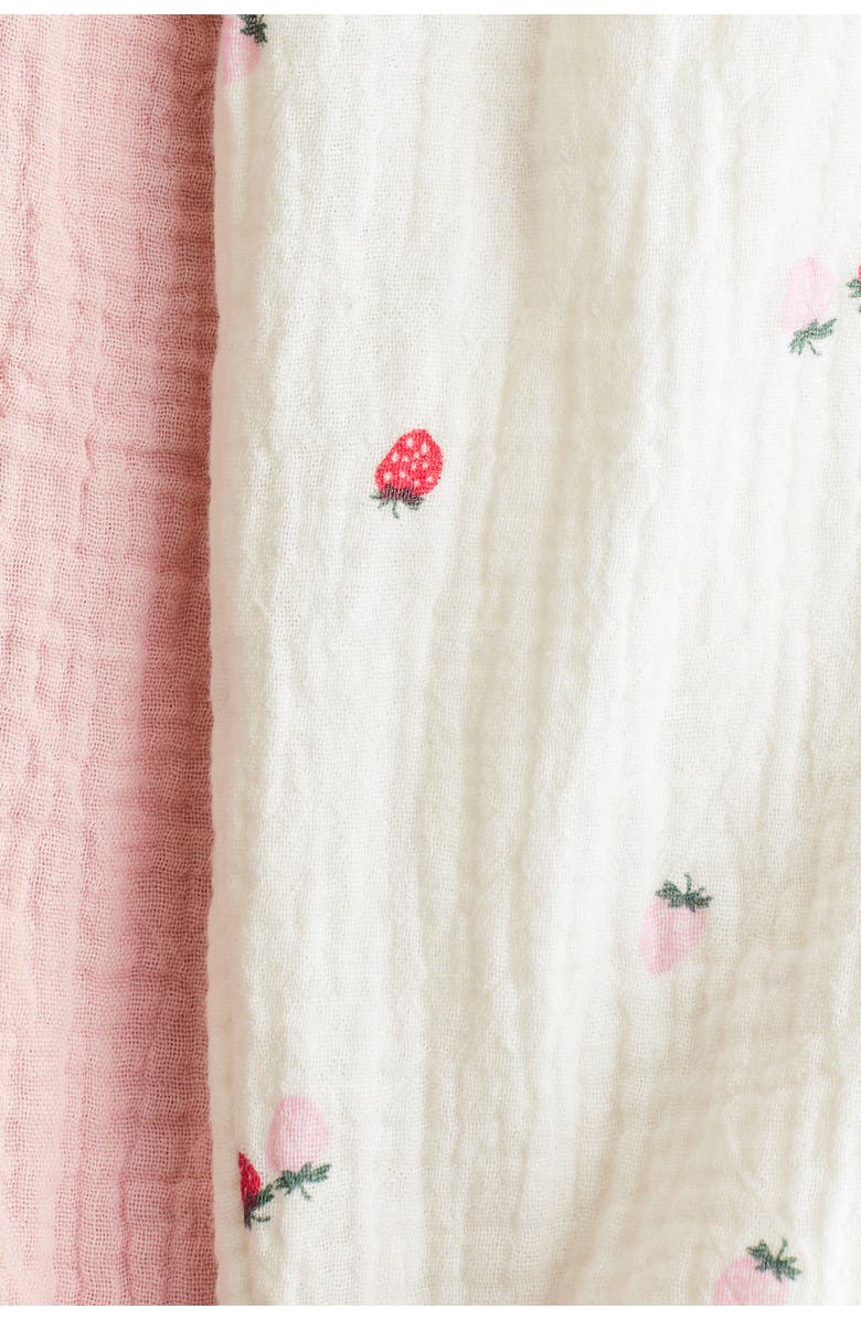 H&M 2-pack Cotton Muslin Trousers, Alternate, color, White/Strawberries