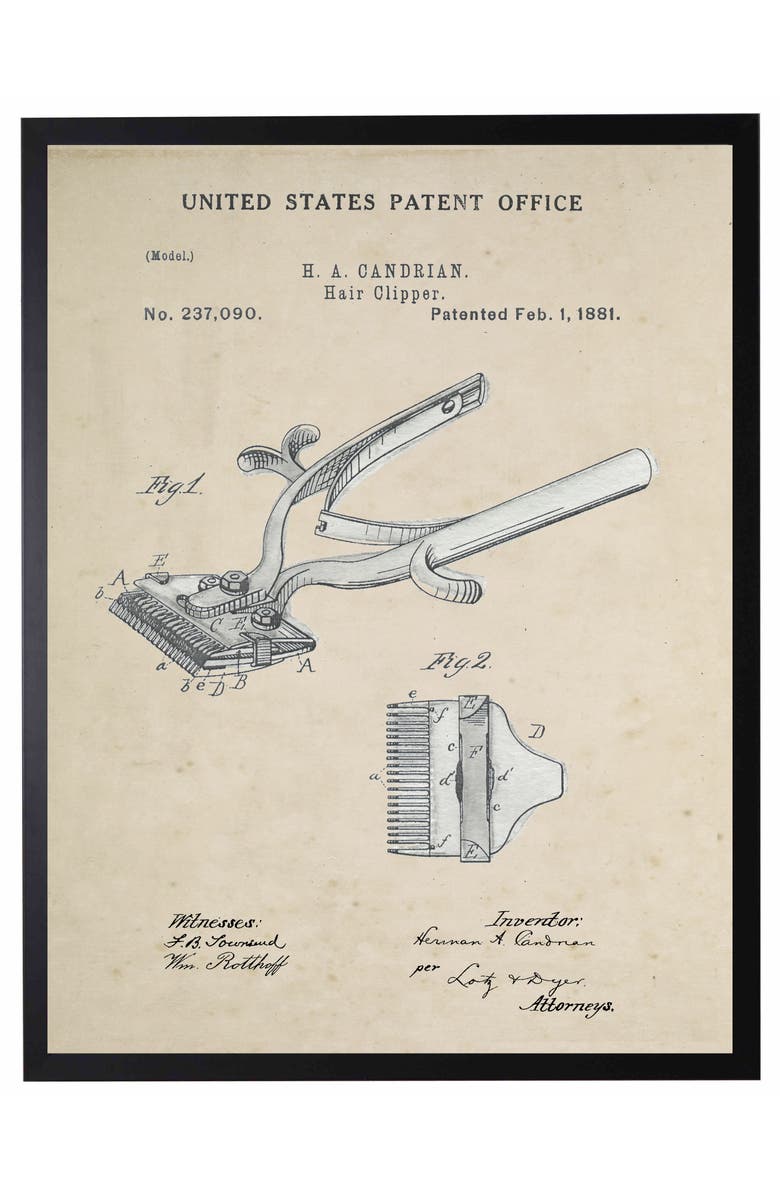 Antique Curiosities Hair Clipper Patent in Black Frame, Main, color, NO COLOR