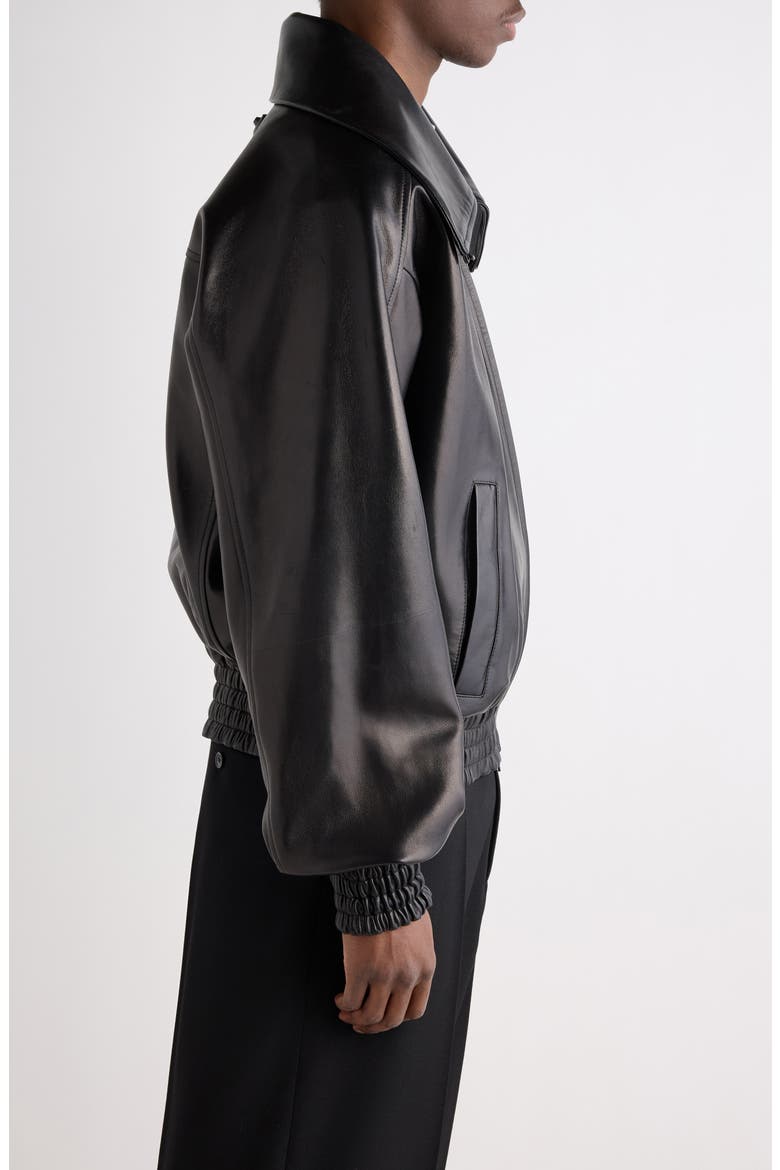 High Collar Leather Jacket, Alternate, color, 1000 BLACK
