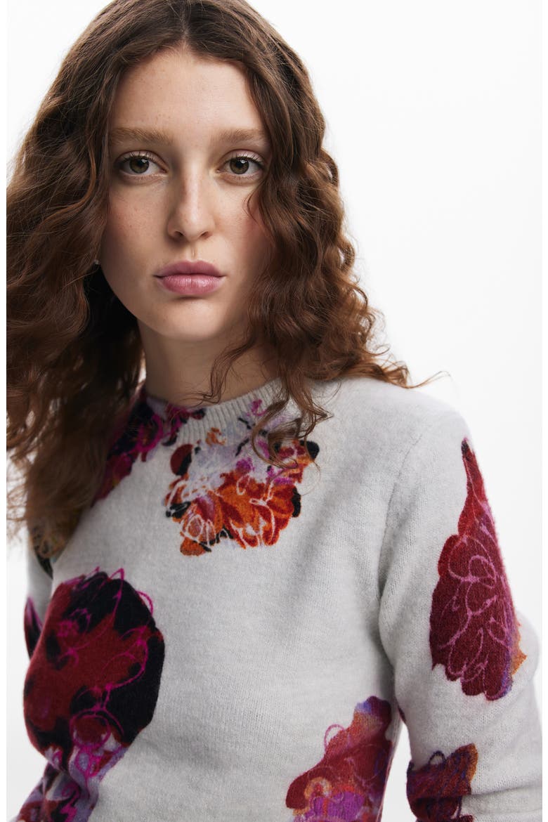 Maxflower Scribble Print Floral Crewneck Sweater, Alternate, color, BLUE