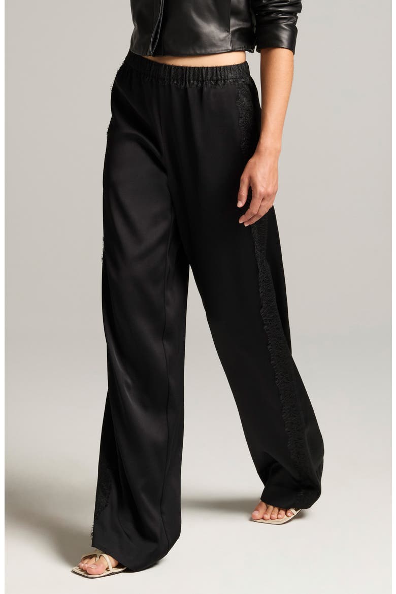 Lace Trim Satin Pants, Alternate, color, BLACK