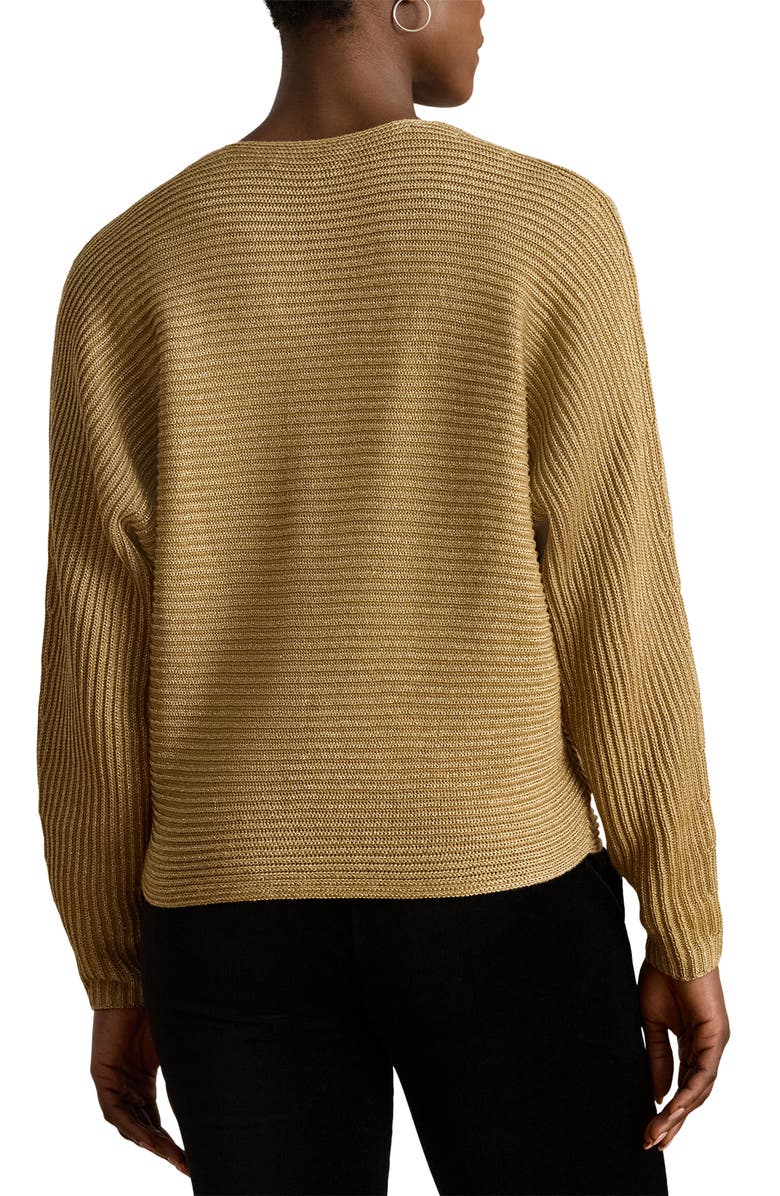 Lauren Ralph Lauren Metallic V-Neck Sweater, Alternate, color, Relic Gold Metallic