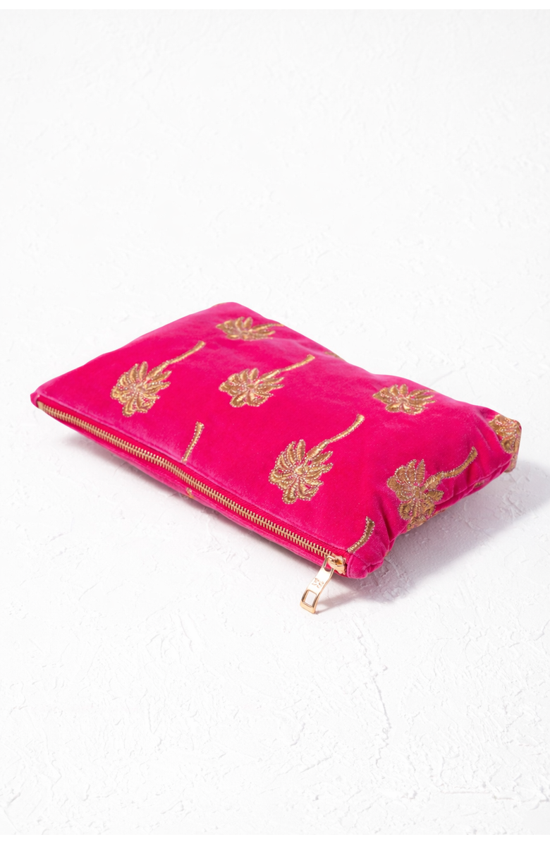 Elizabeth Scarlett Gold Palm Velvet Everyday Pouch, Alternate, color, Pink