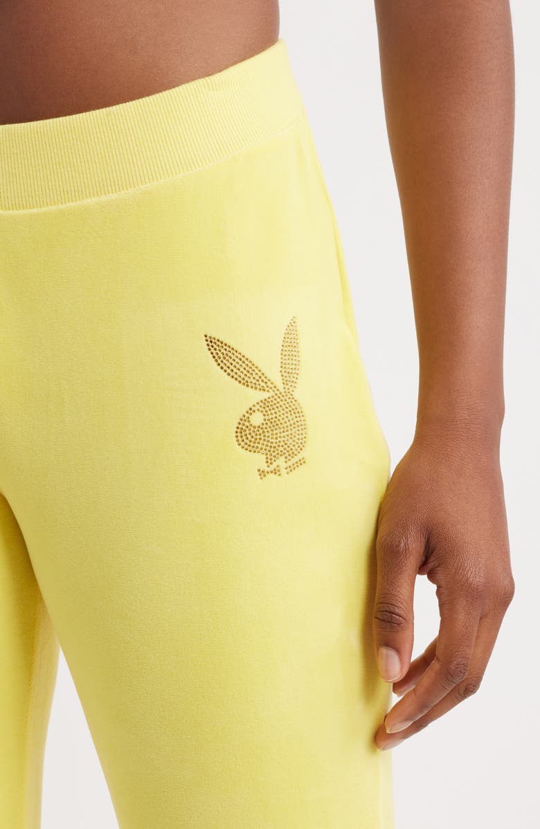 PTCL x Playboy Rhinestone Logo Velour Flare Leg Pants, Alternate, color, 