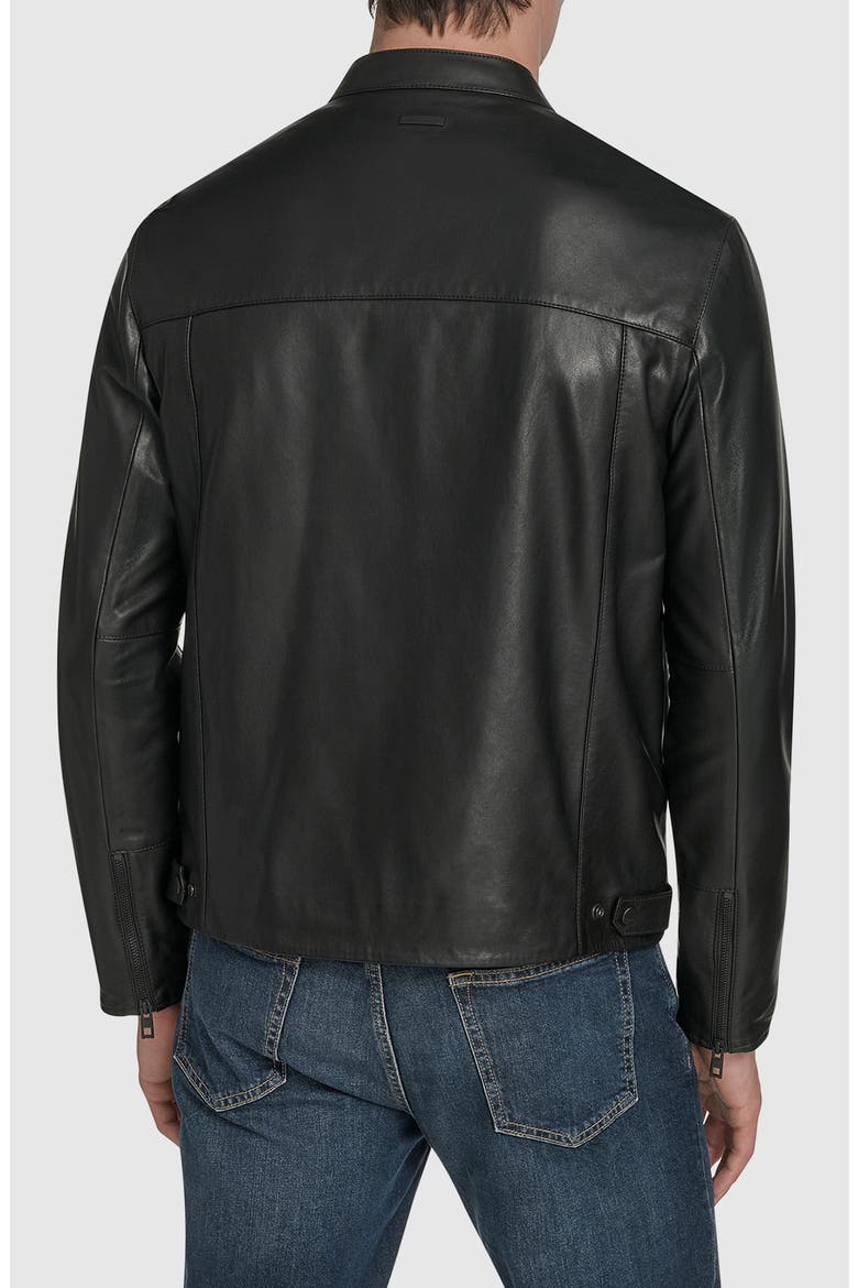Leather Racer Jacket, Alternate, color, BLACK