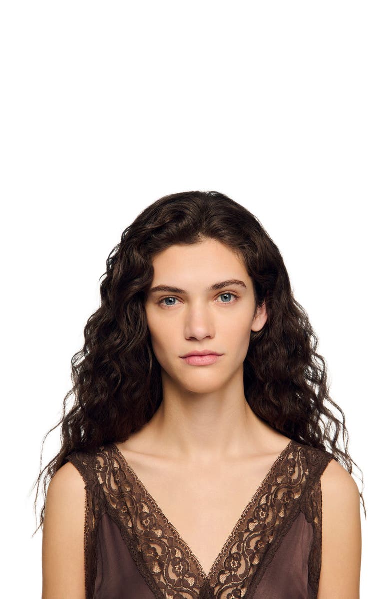 SANDRO Lace collar maxi dress, Alternate, color, Brown