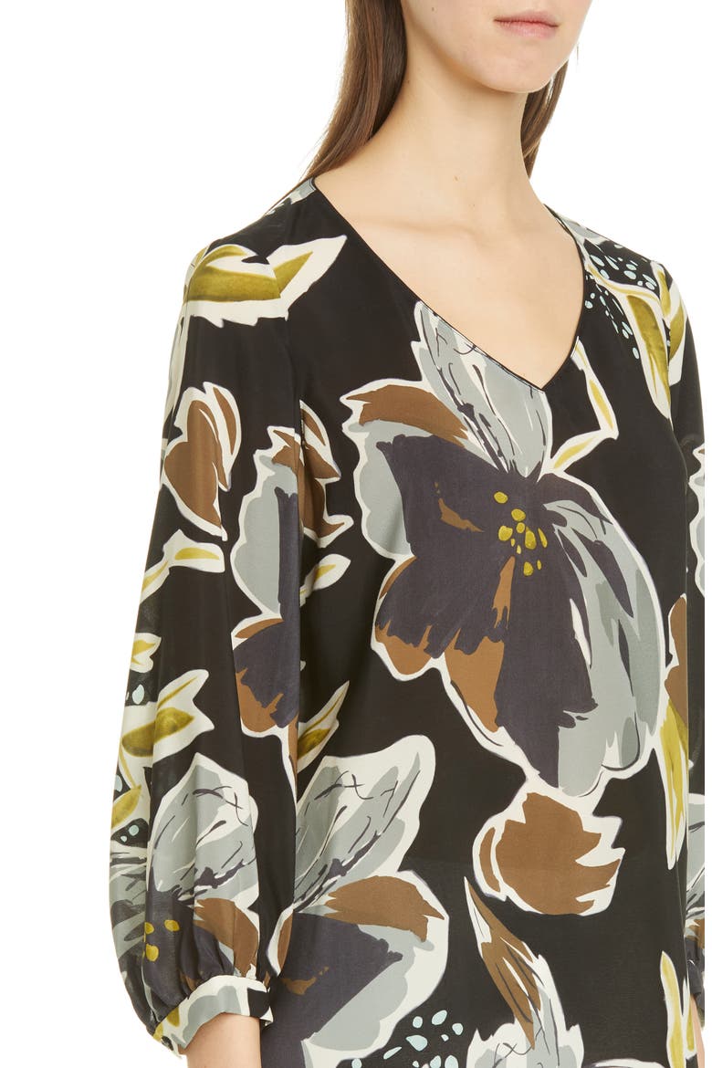 Arnette Floral Silk Blouse, Alternate, color, BLACK MULTI