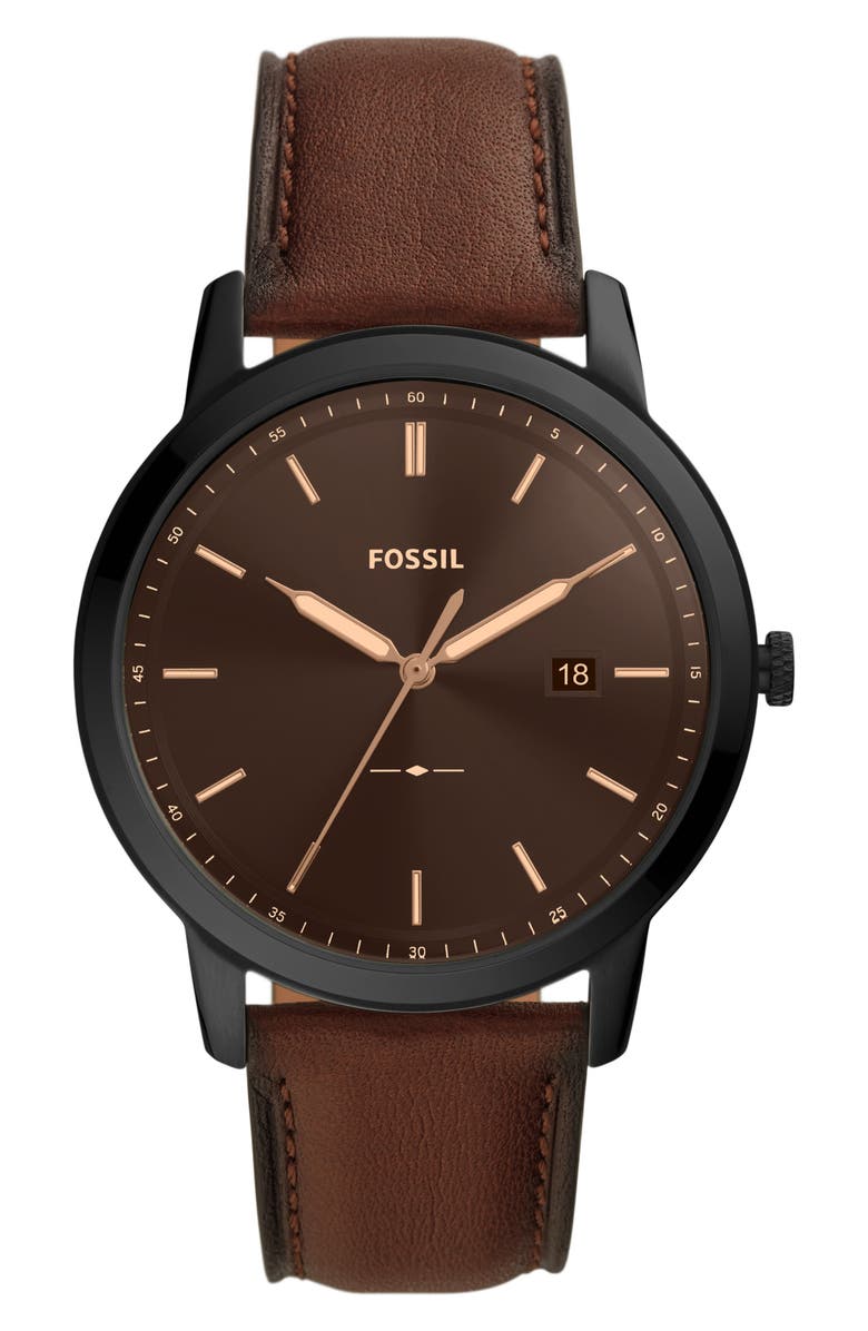 Fossil Minimalist Solar Leather Strap Watch, 42mm, Main, color, 