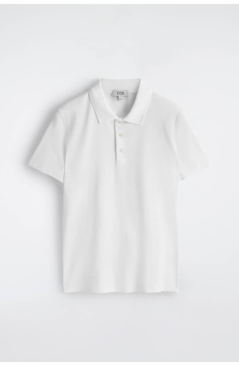COS Slim Ribbed Cotton Polo Shirt, Alternate, color, White