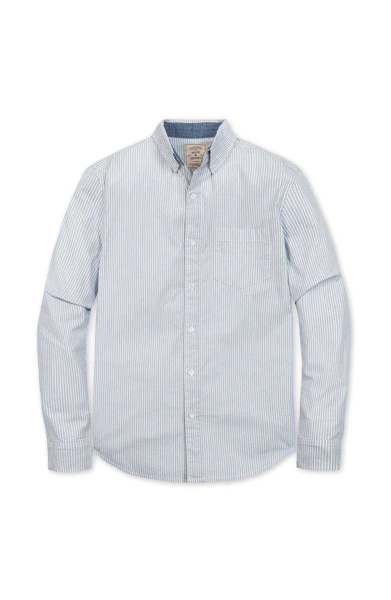 Hope & Henry Organic Long Sleeve Stretch Poplin Button Down Shirt, Alternate, color, Blue Ticking Stripe