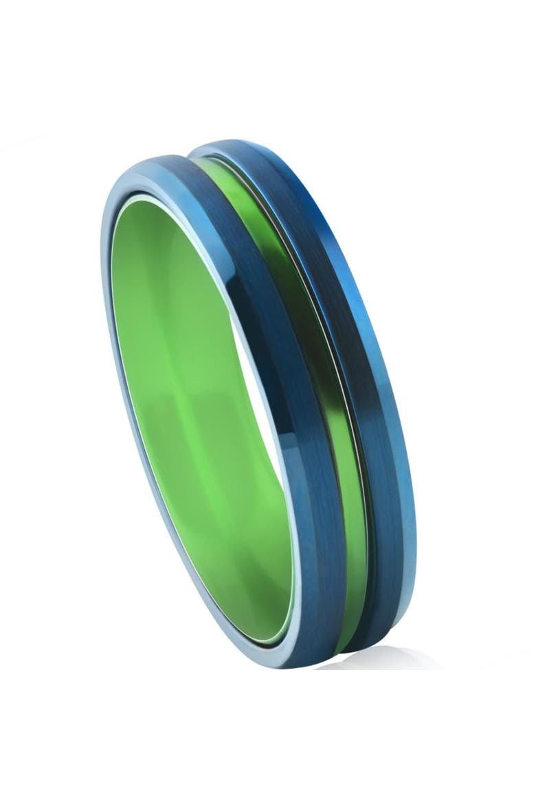 Men's Brushed Blue Tungsten Green Aluminum Ring 6mm Wedding Band, Alternate, color, Tungsten