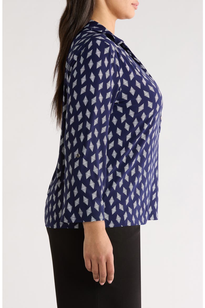Geometric Print Half Placket Shirt, Alternate, color, DISTANT MOUNTAIN/ WHITE DOVE