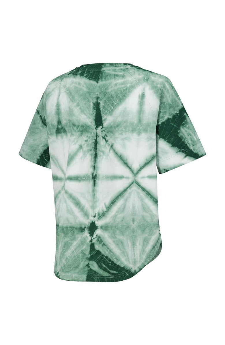 G-III 4HER BY CARL BANKS Women's G-III 4Her by Carl Banks Hunter Green Milwaukee Bucks Tournament Raglan Oversized Tie-Dye V-Neck T-Shirt, Alternate, color, Hunter Green