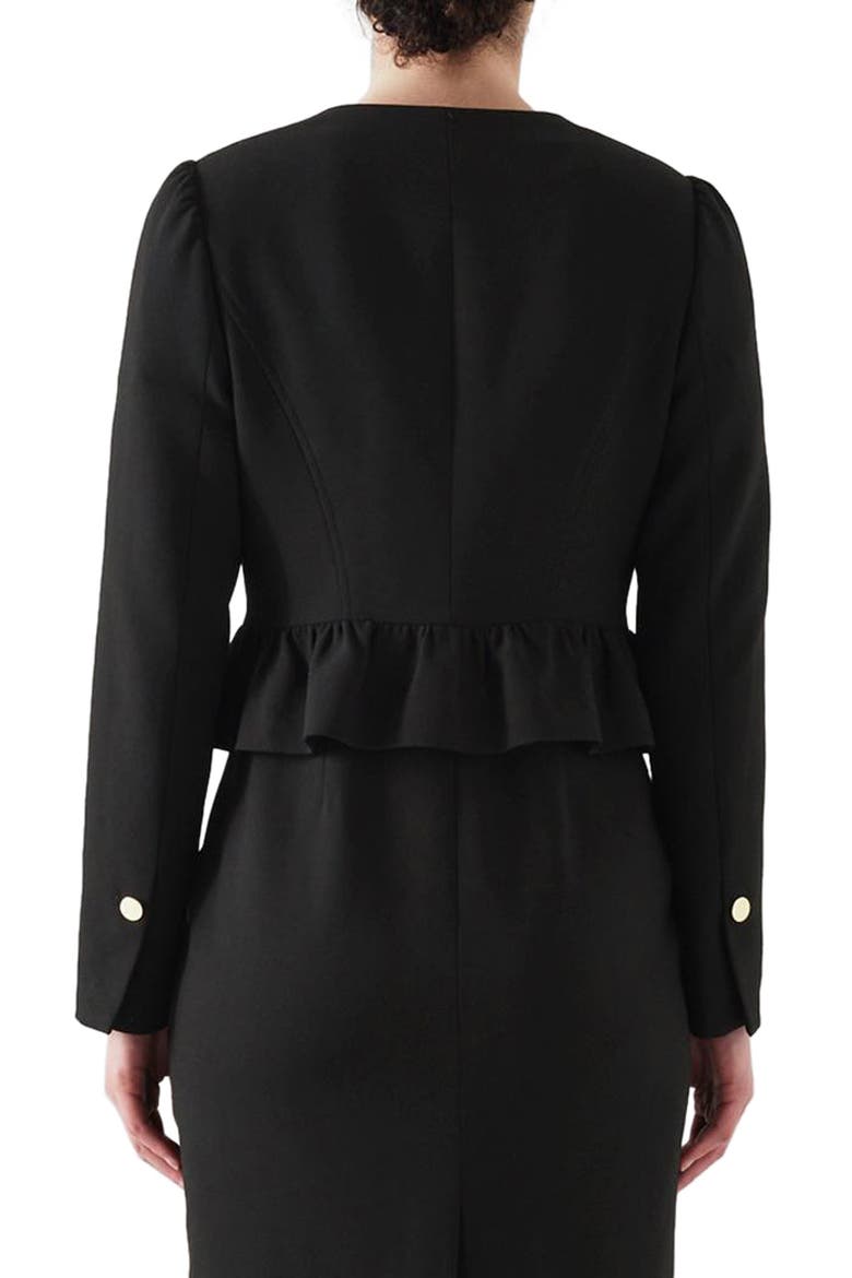Folly Crepe Crop Peplum Jacket, Alternate, color, BLACK