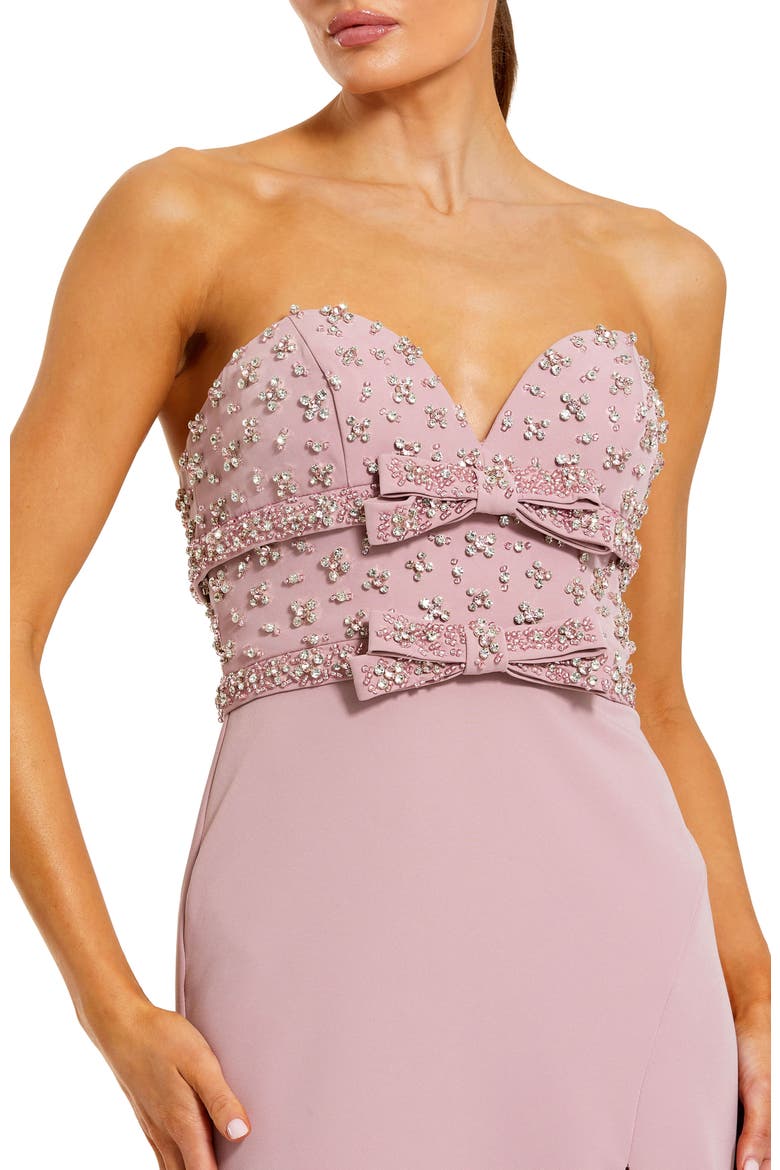 Elegant Crepe Gown with Sweetheart Neckline, Embellishments & Thigh-High Slit, Alternate, color, Dusty Rose