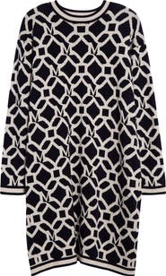 Max Mara Tolosa Logo Graphic Long Sleeve Wool & Cashmere Sweater Dress