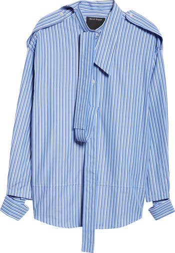 Meryll Rogge Deconstructed Stripe Asymmetric Cotton Button